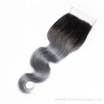 4x4 lace closure 1b/grey ombre color body wave human hair closure virgin brazilian 4*4 lace closure